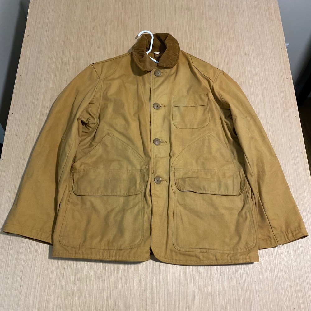 Vintage JC Higgins Sears Duck Canvas Hunting Jacket Tan Corduroy Collar Mens 42